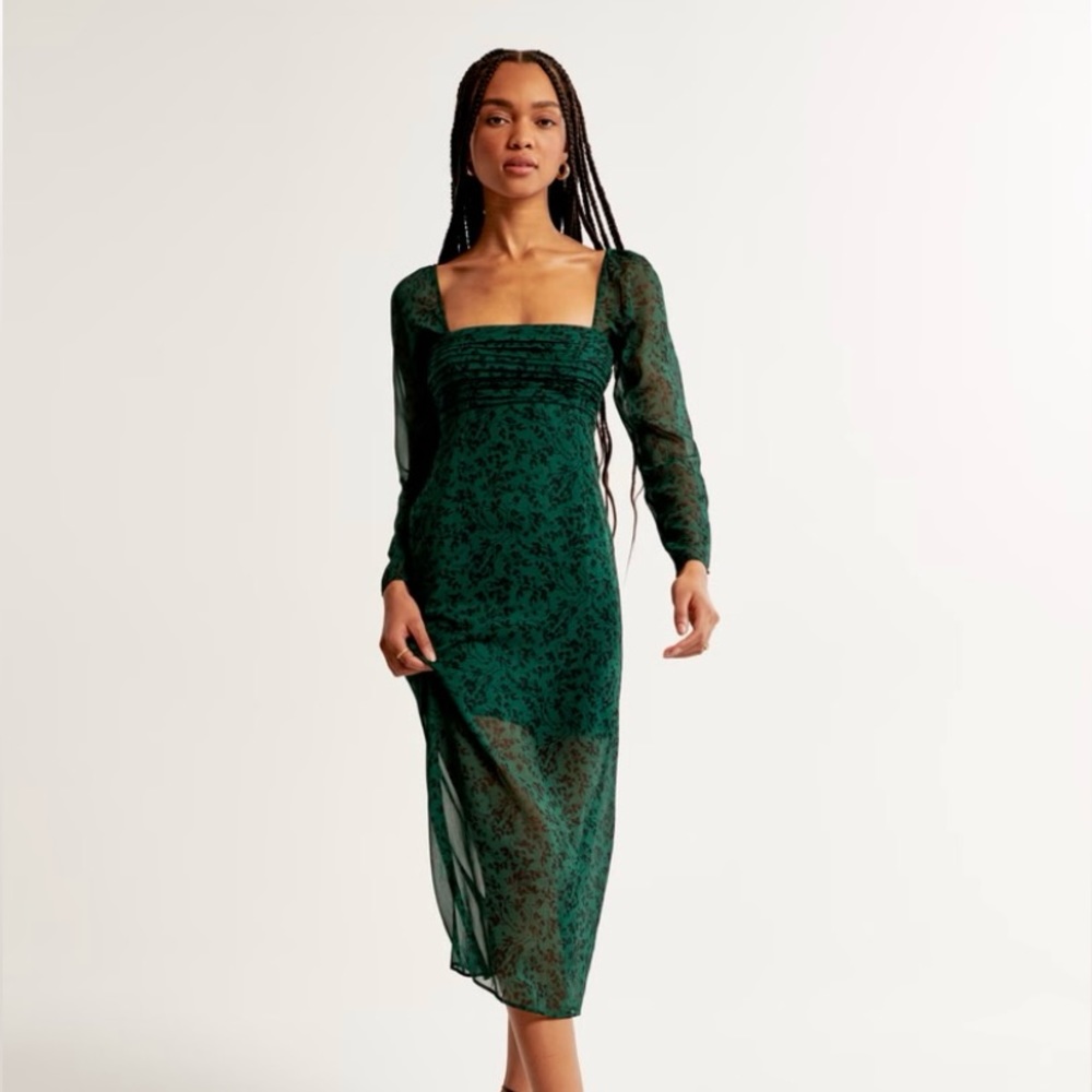 Abercrombie floral dark green long sleeve mini dress
